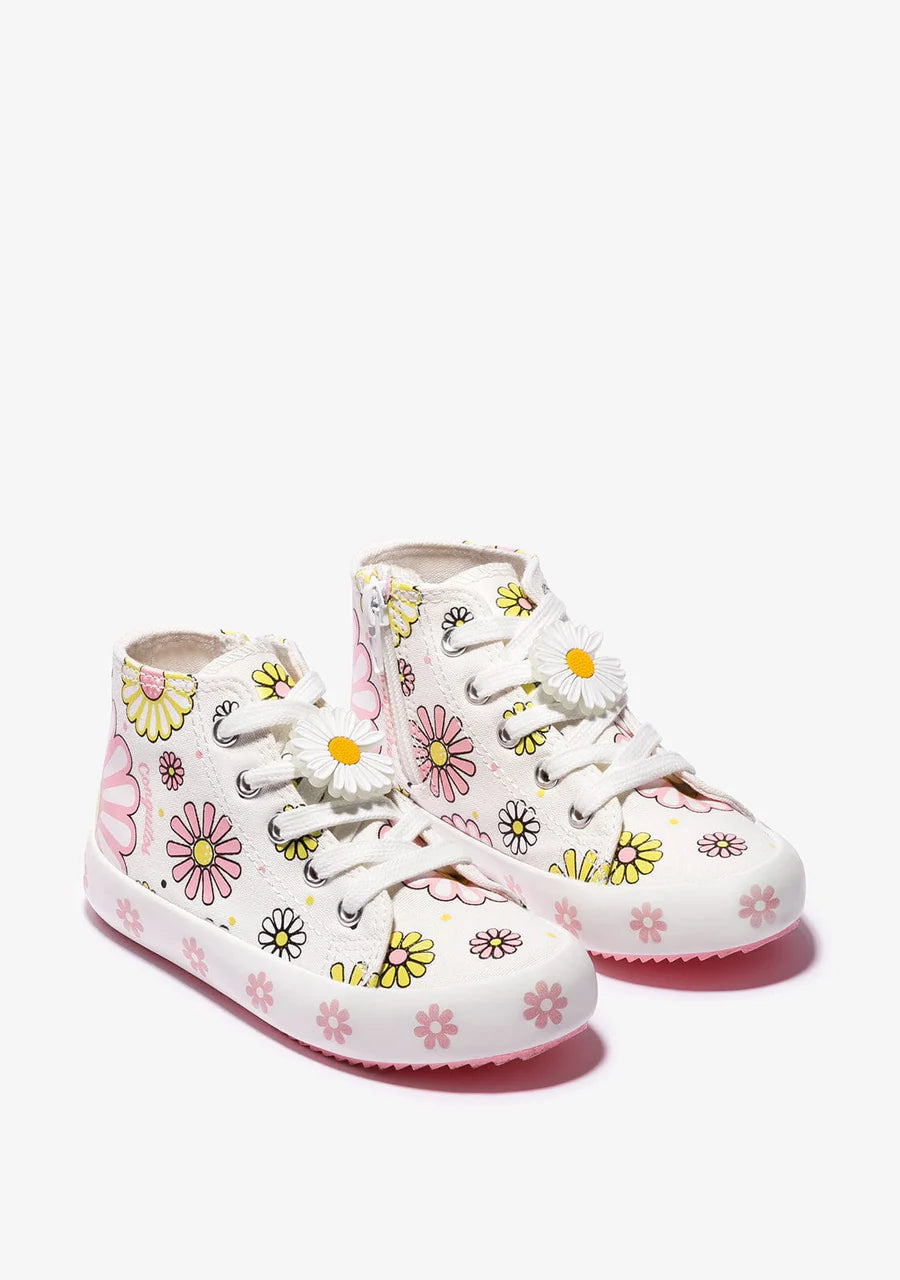 White Glows in The Dark Flowers Hi-Top Sneakers