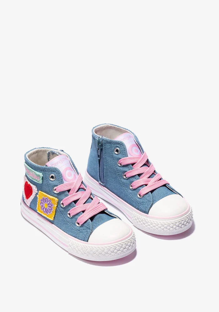 Denim Patchwork Hi-Top Sneakers