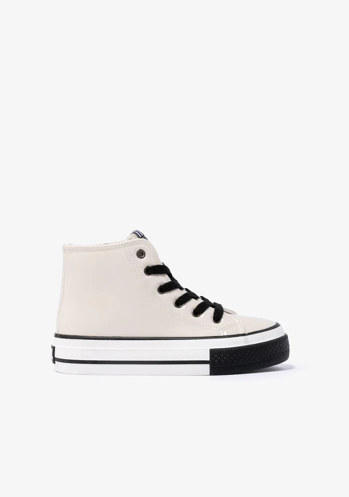 B&W Off White Patent Platform Hi-Top Sneakers