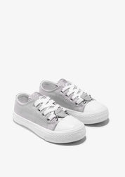 Silver Heart Metallized Canvas Sneakers