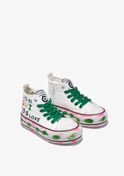 White Canvas Painting Hi-Top Sneakers