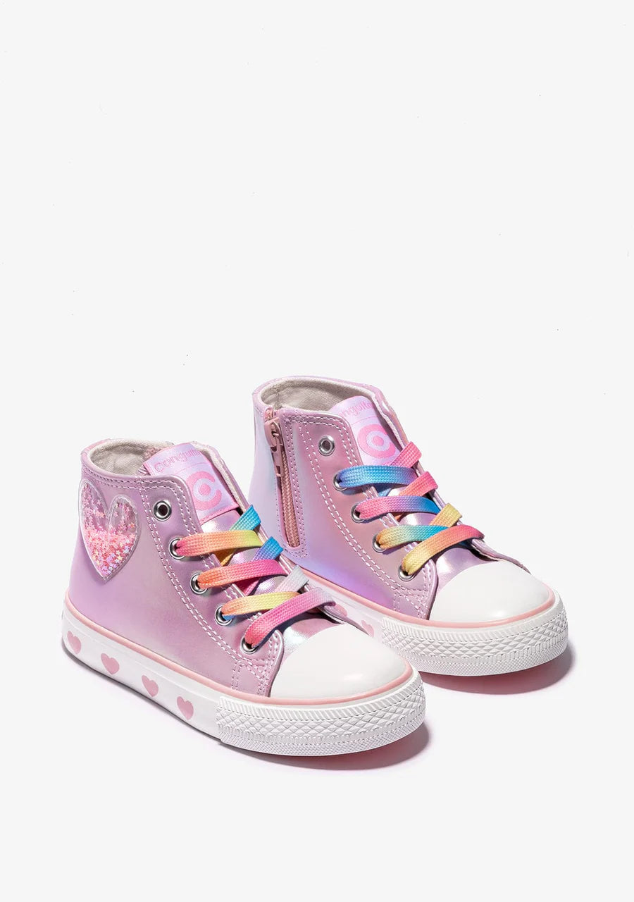 Iridescent Pink Heart Hi-Top Sneakers