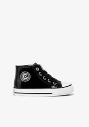 Girl's Black Paten Hi-Top Sneakers