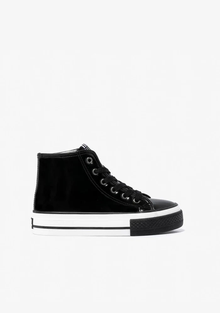 B&W Black Platent Platform Hi-Top Sneakers