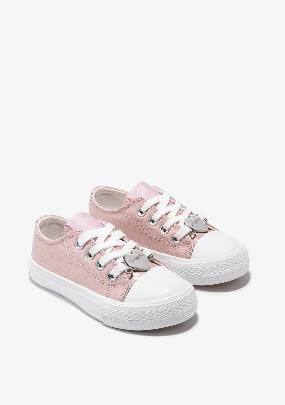 Pink Heart Metallized Canvas Sneakers