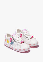 White Hearts Lace-Up Sneakers