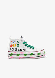 White Canvas Painting Hi-Top Sneakers