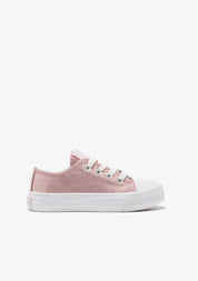 Pink Heart Metallized Canvas Sneakers