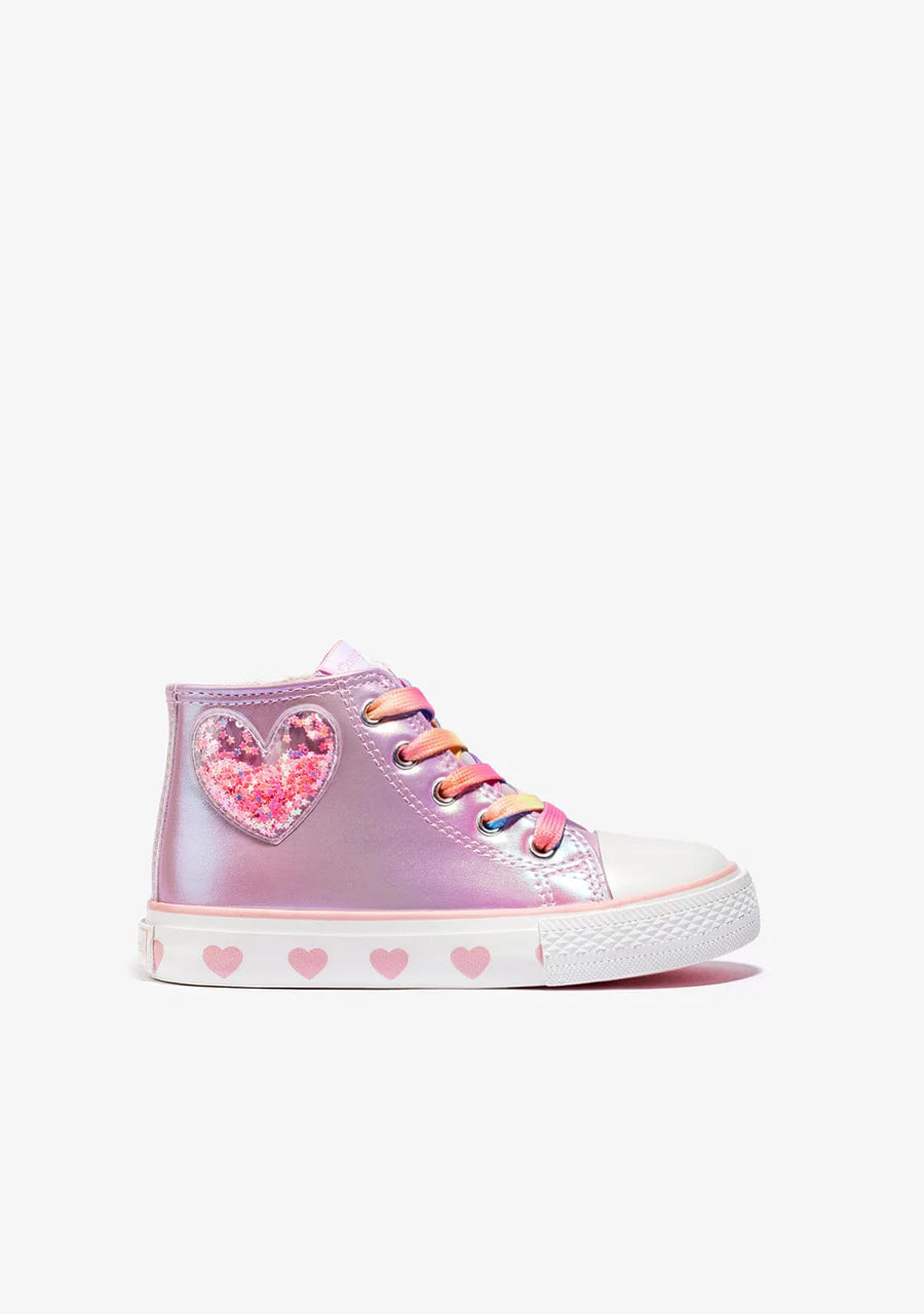 Iridescent Pink Heart Hi-Top Sneakers