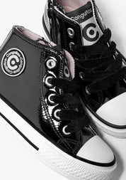 Girl's Black Paten Hi-Top Sneakers