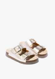 Girl's Platinum Platinum Buckle Bio Metallized Sandals