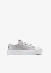 Silver Heart Metallized Canvas Sneakers