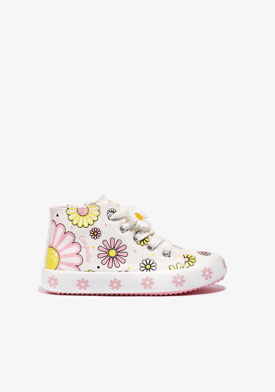 White Glows in The Dark Flowers Hi-Top Sneakers