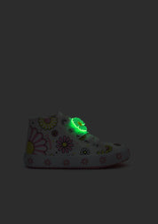 White Glows in The Dark Flowers Hi-Top Sneakers