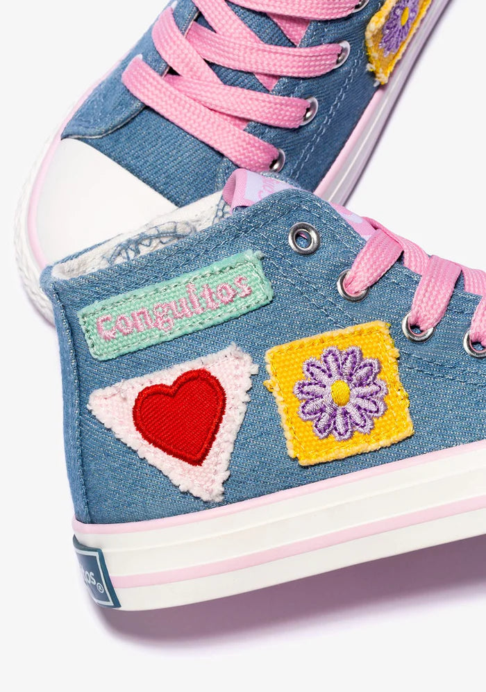 Denim Patchwork Hi-Top Sneakers