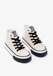 B&W Off White Patent Platform Hi-Top Sneakers