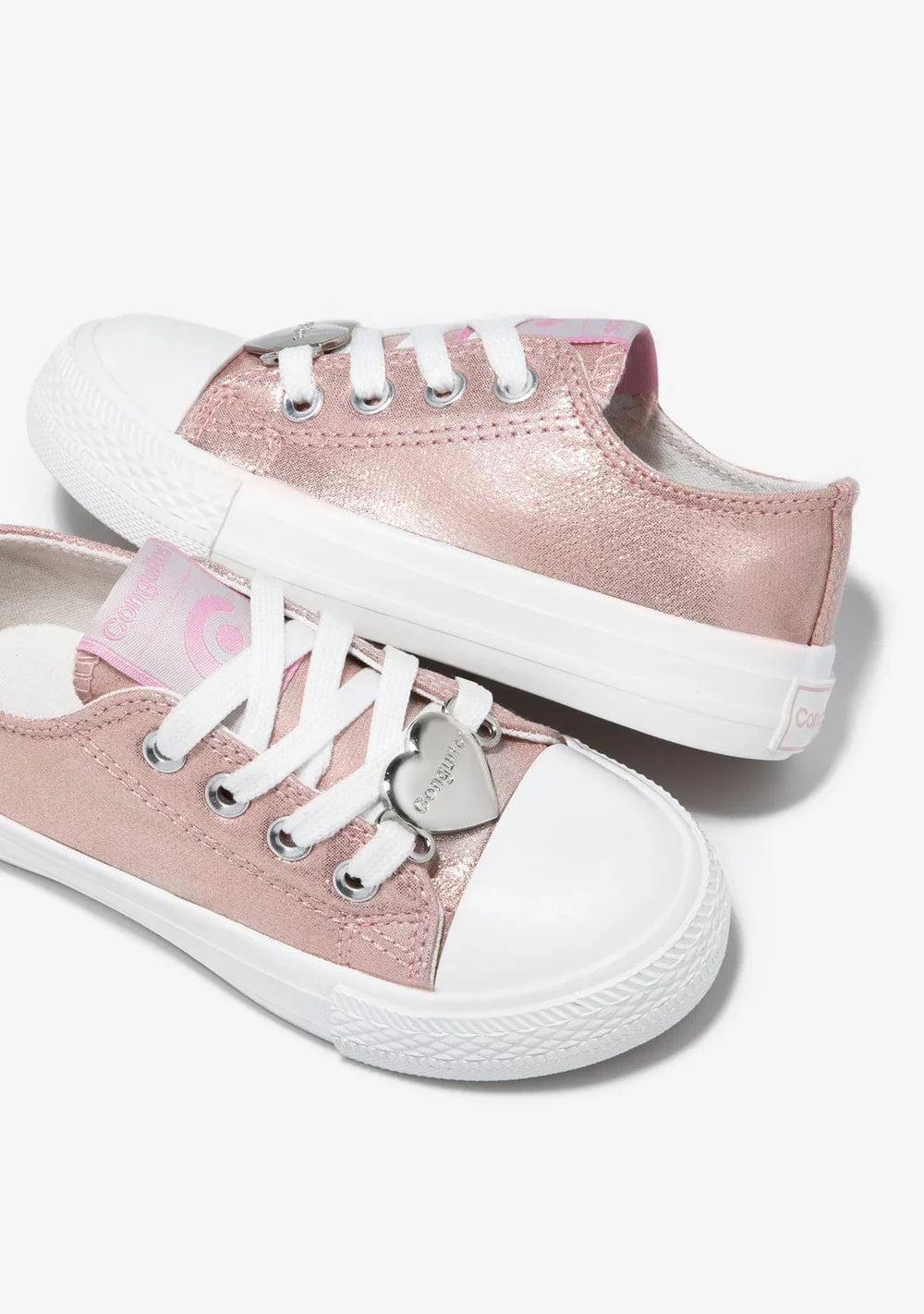 Pink Heart Metallized Canvas Sneakers