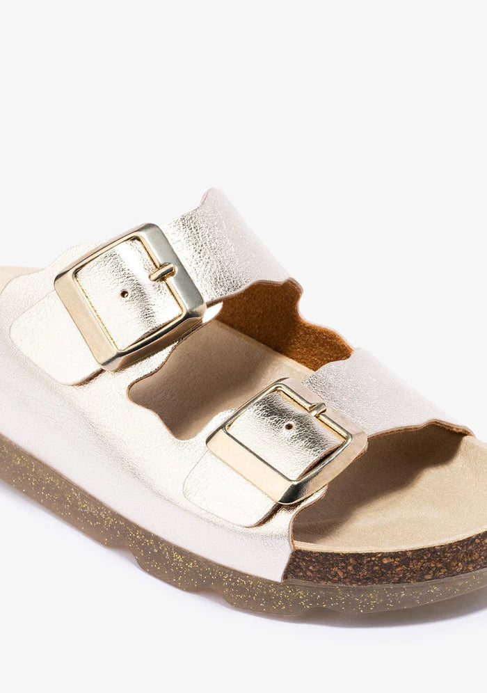 Girl's Platinum Platinum Buckle Bio Metallized Sandals