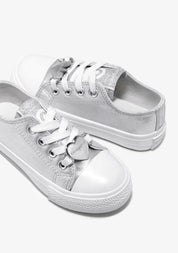 Silver Heart Metallized Canvas Sneakers