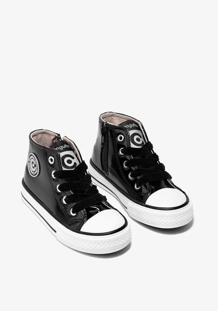 Girl's Black Paten Hi-Top Sneakers