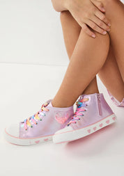 Iridescent Pink Heart Hi-Top Sneakers