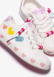 White Hearts Lace-Up Sneakers