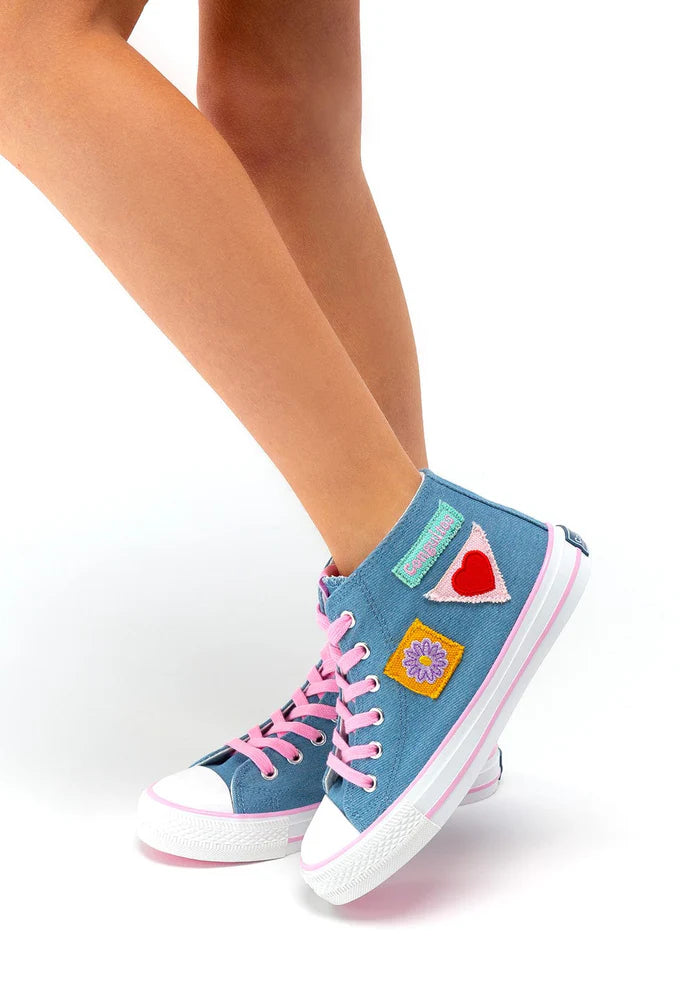 Denim Patchwork Hi-Top Sneakers